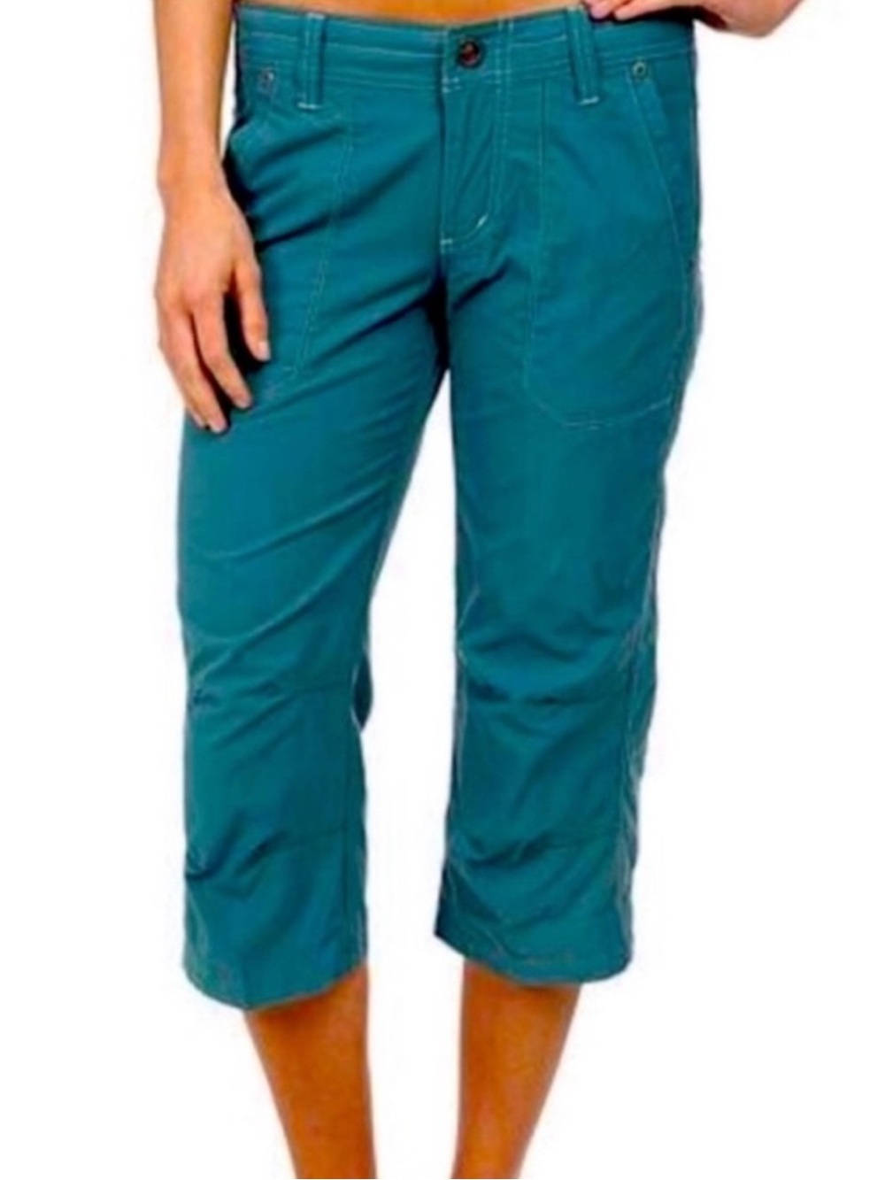 Kuhl Kendra Capri Crop Pants Teal Embroidered Hiking Size 8